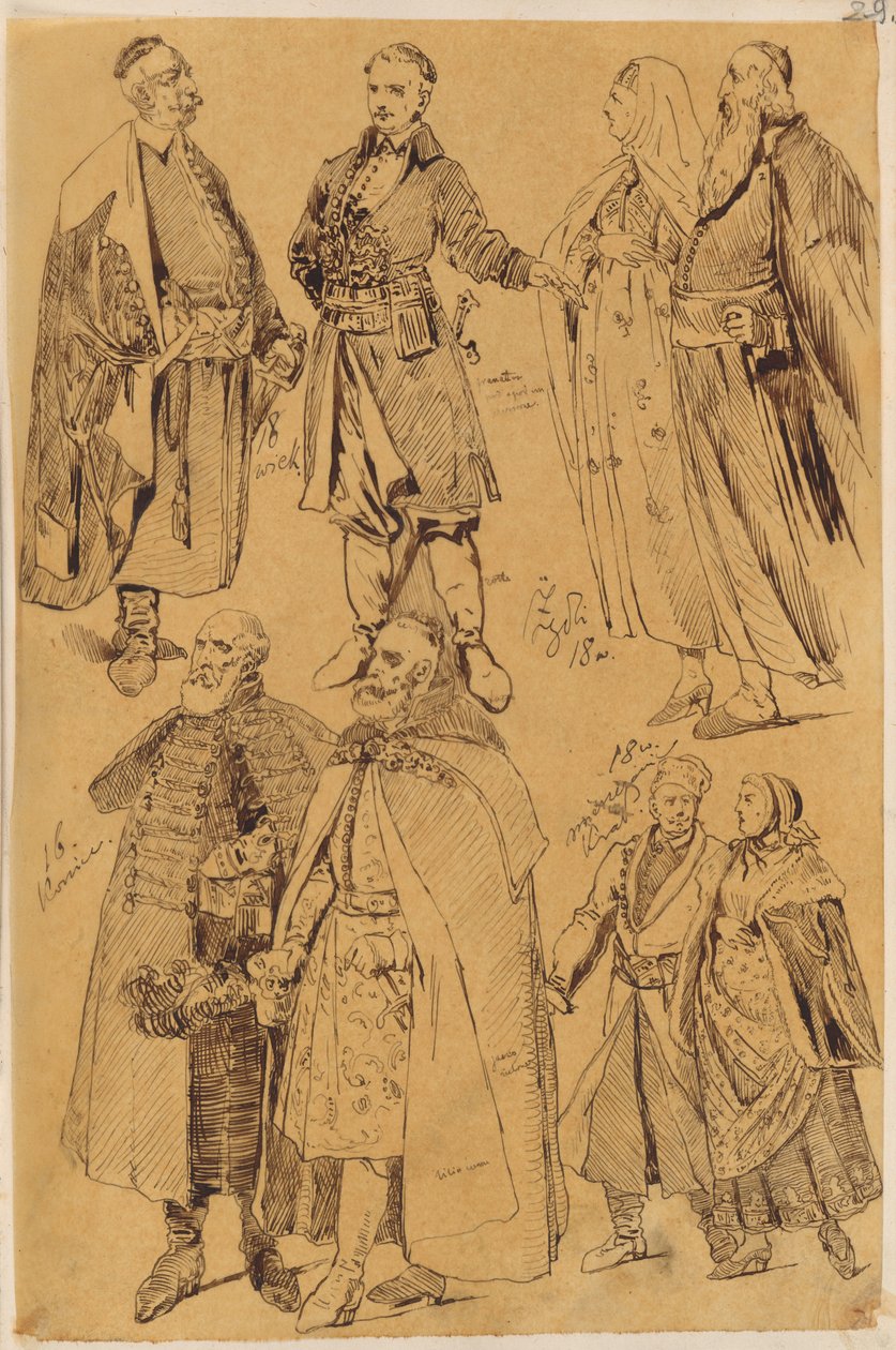 Skarbczyk. Acht Männer und Frauen in Kostümen des 16. und 18. Jahrhunderts - Jan Matejko
