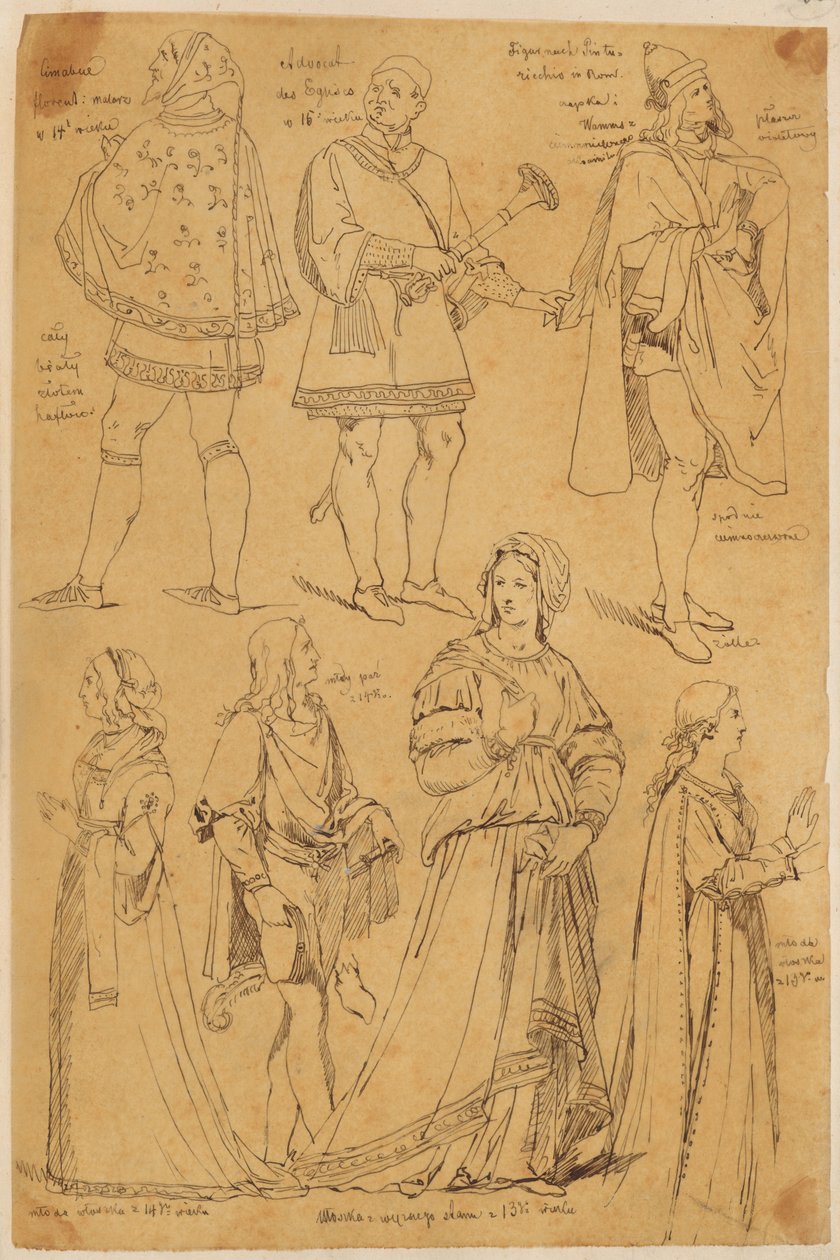 Skarbczyk. Sieben Männer und Frauen in italienischen Gewändern aus dem 13., 14. und 15. Jahrhundert - Jan Matejko
