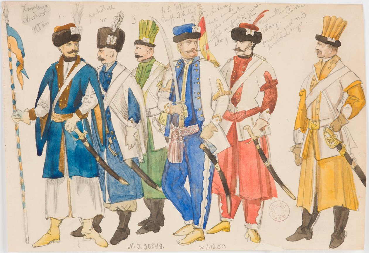 Études de costumes - Une série de personnages masculins en tenue militaire - Jan Matejko