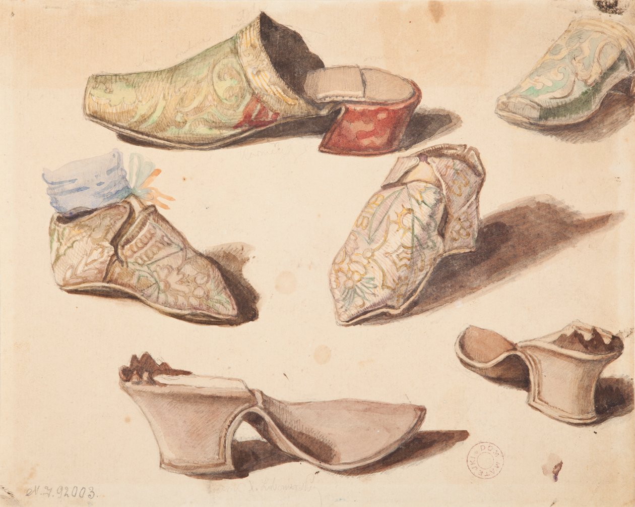 Études de costumes - Six souliers dessinés lors de l