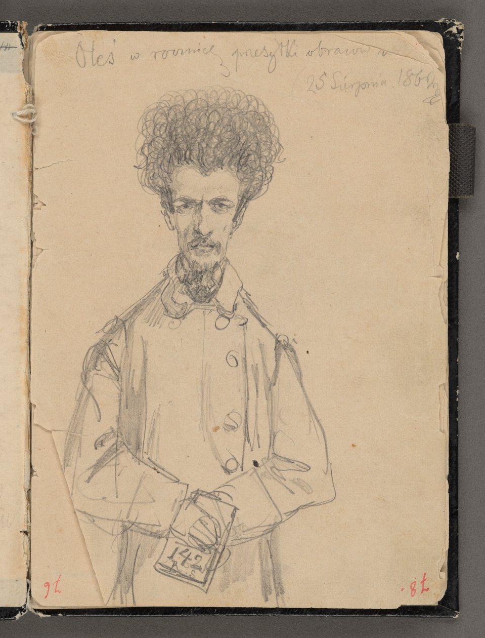 Carnet de croquis de Jan Matejko des années 1861-1863. Dessin sur une seule face. Verso : Aleksander Gryglewski (figure aux ¾). - Jan Matejko