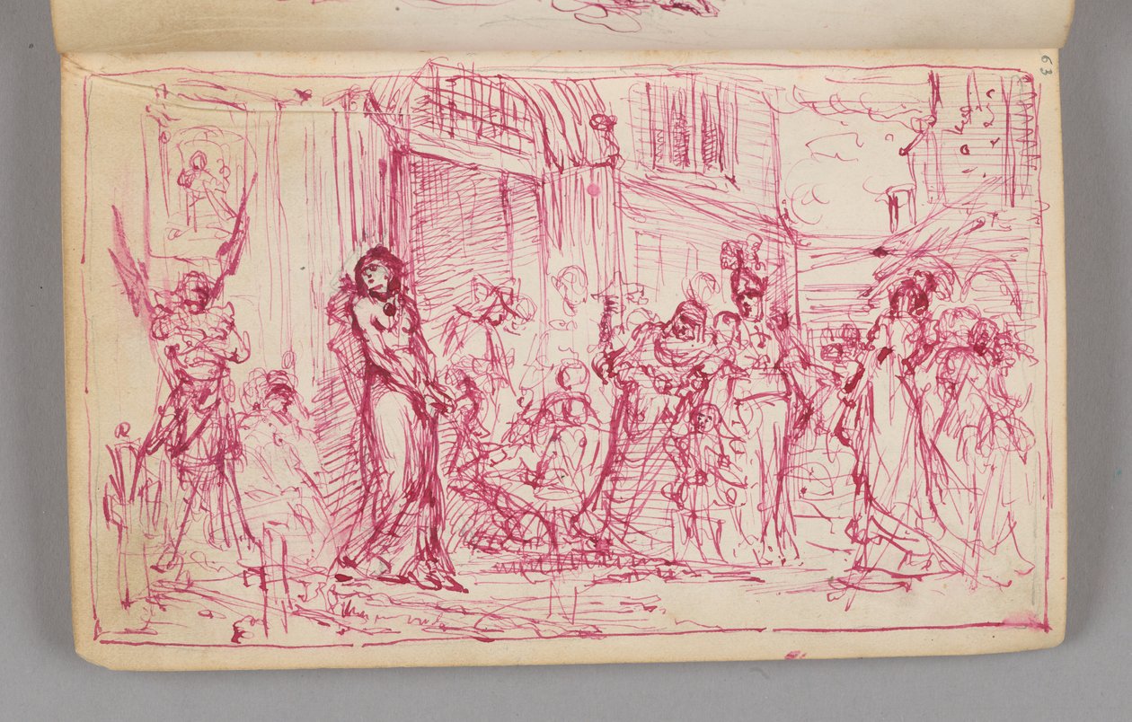 Skizzenbuch. Einseitige Zeichnung. Vorderseite: Kompositionsskizze einer unbekannten Szene ("Weihe der Dirne"?) - Jan Matejko