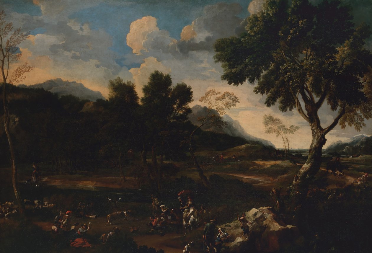 Paysage avec une bataille entre deux béliers, vers 1640 - Jan Miel