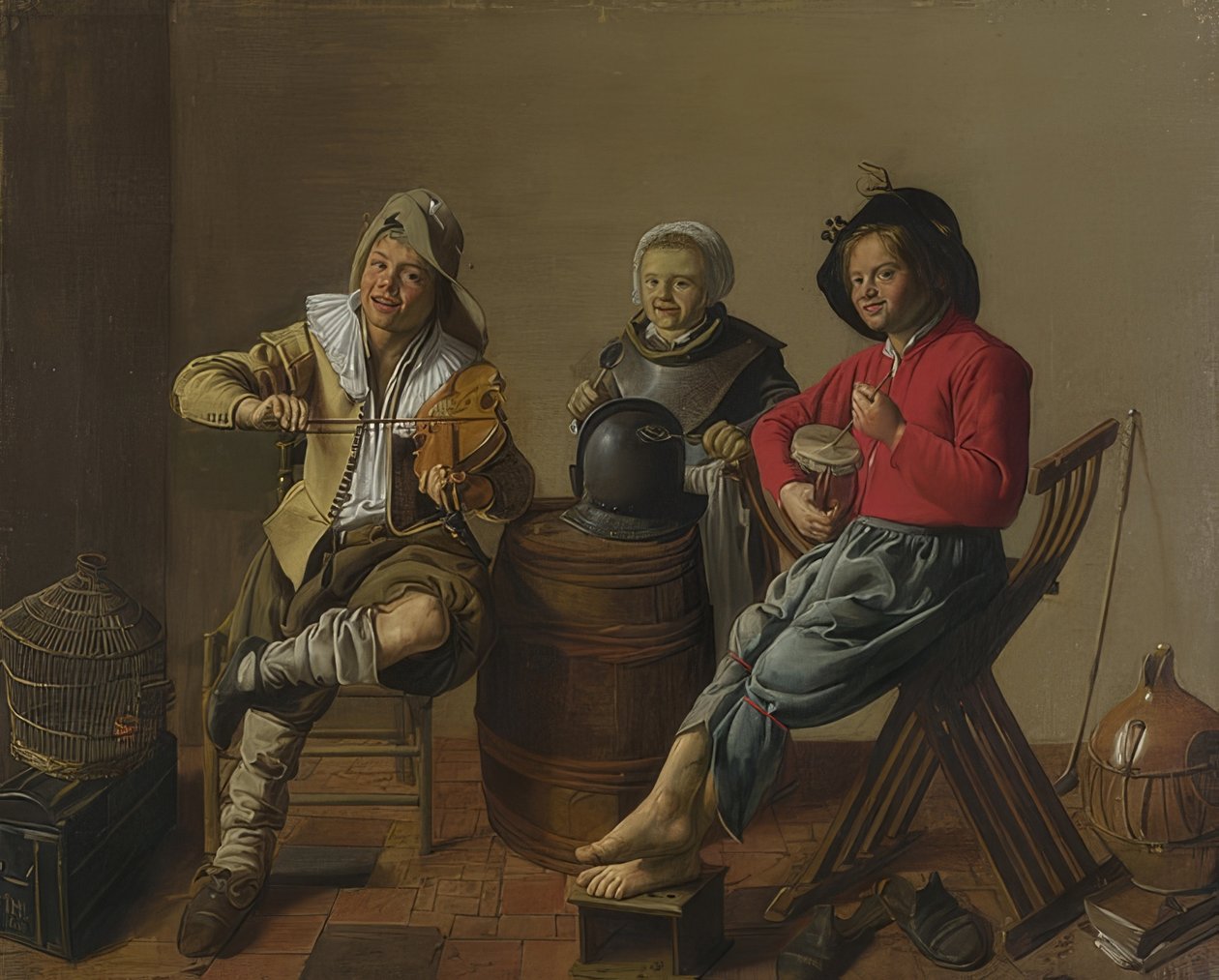 Deux garçons et une fille jouant de la musique - Jan Miense Molenaer