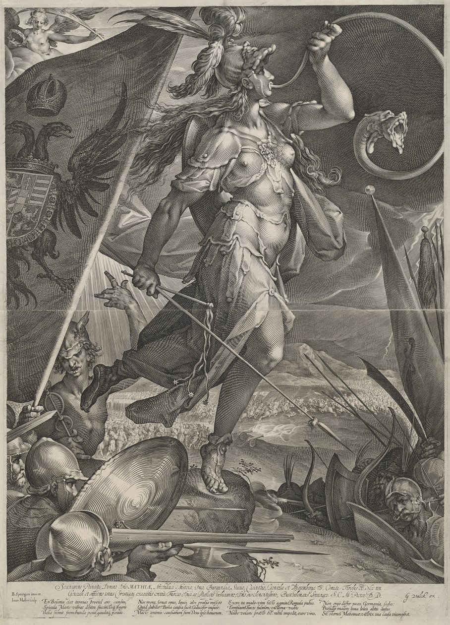 Bellone menant les armées impériales contre les Turcs - Jan Muller after Bartholomaeus Spranger