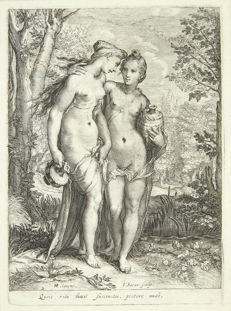 Deux nymphes de Diane avec des cruches - Jan Saenredam