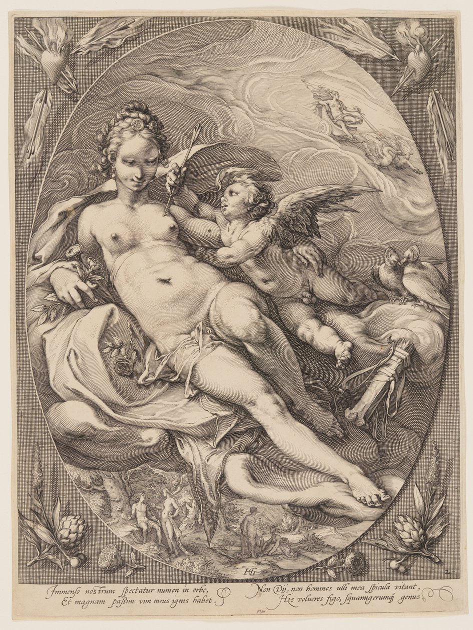 Vénus et Cupidon, extrait de Trois déesses assises dans les nuages - Jan Saenredam