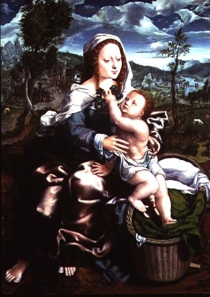 Madone et enfant assis dans un vaste paysage - Jan Sanders van Hemessen