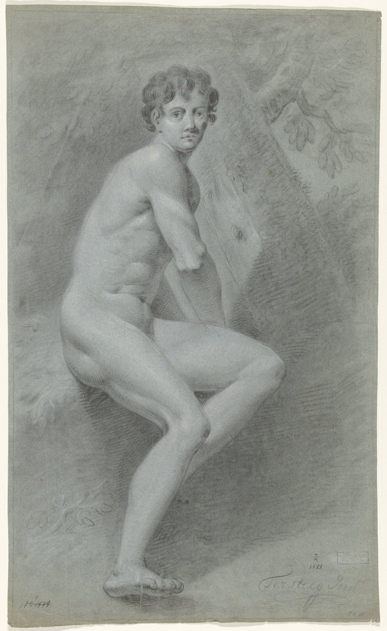 Homme nu assis, vers la droite, devant un arbre - Jan Tersteeg (possibly)