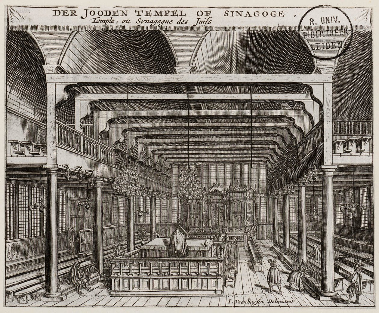 Intérieur de la synagogue portugaise à Amsterdam - Jan Veenhuysen