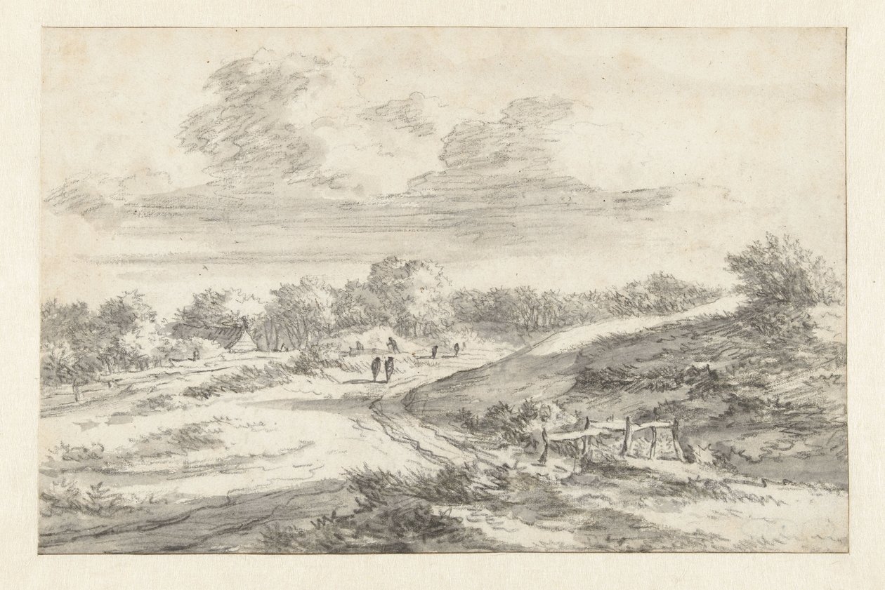 Paysage de dunes avec des figures le long d
