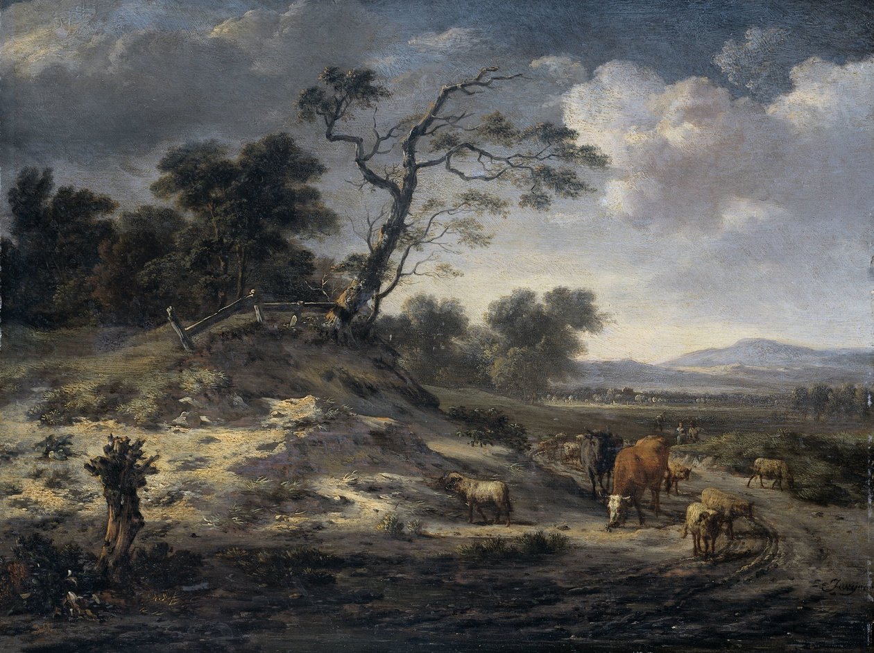 Paysage avec du bétail sur une route de campagne - Jan Wijnants