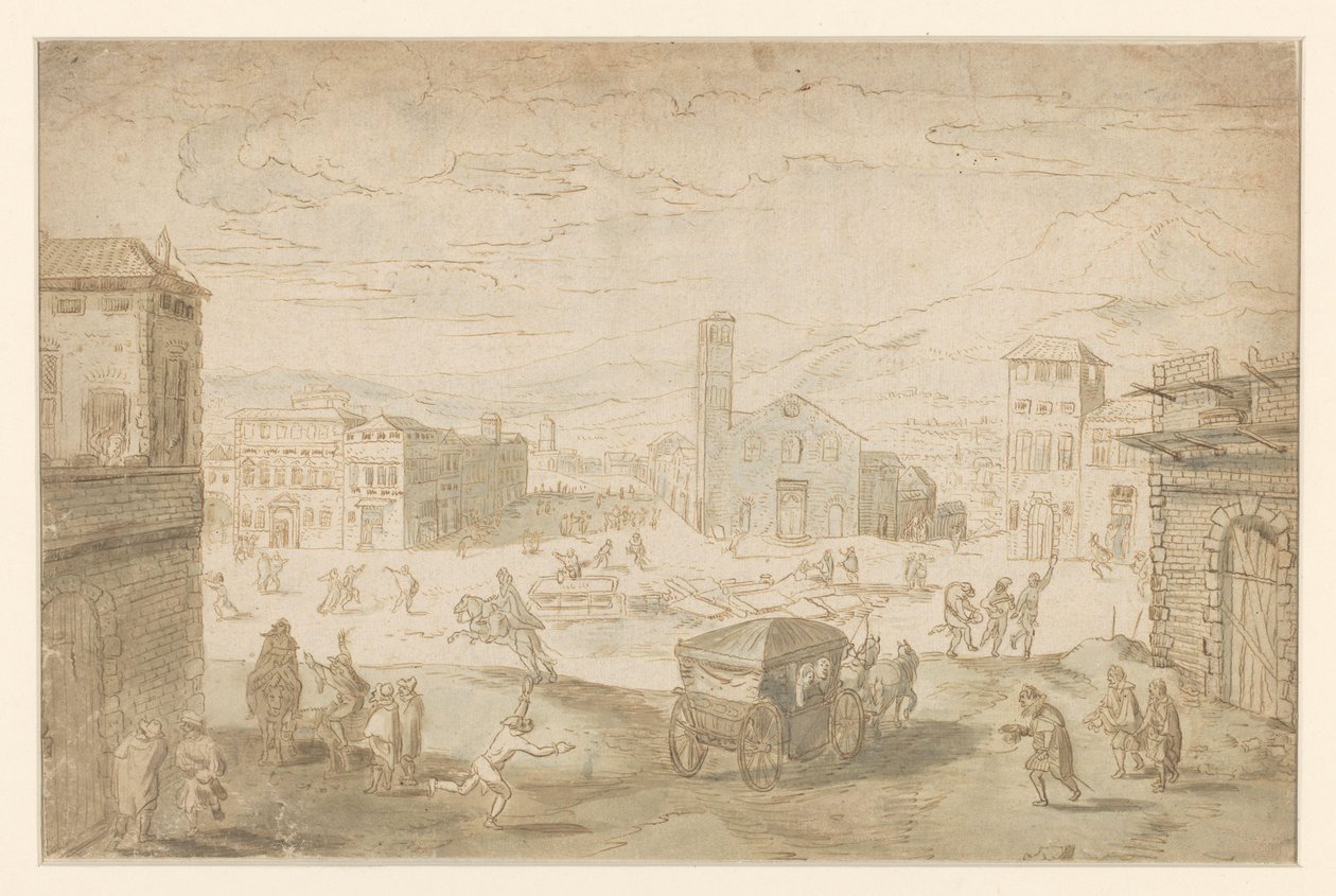 Le mois de février : scène de carnaval sur une place italienne - Jan Wildens