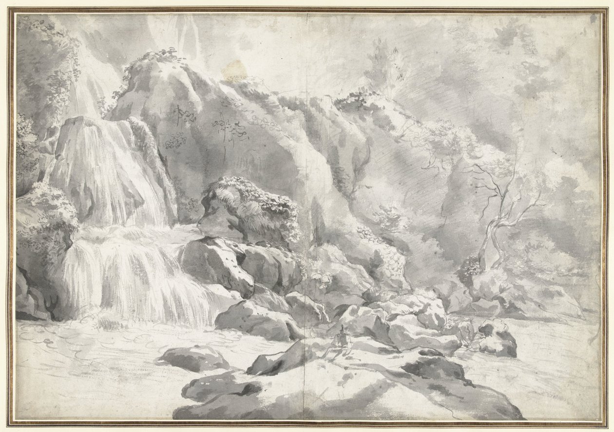 Vue de la cascade à Tivoli avec un dessinateur - Jan Worst (attributed to)