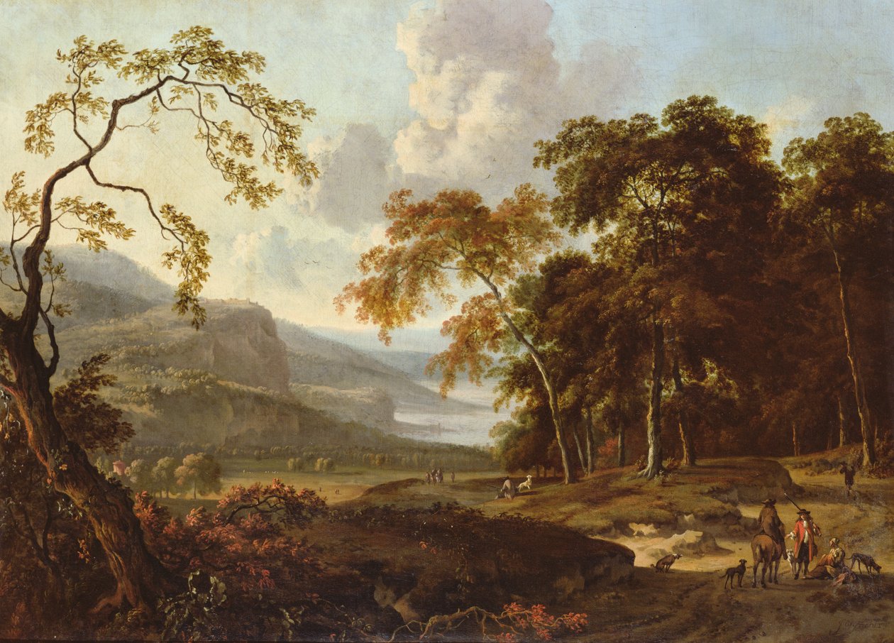 Une partie de chasse dans un paysage classique, vers 1672-77 - Jan Wiynants