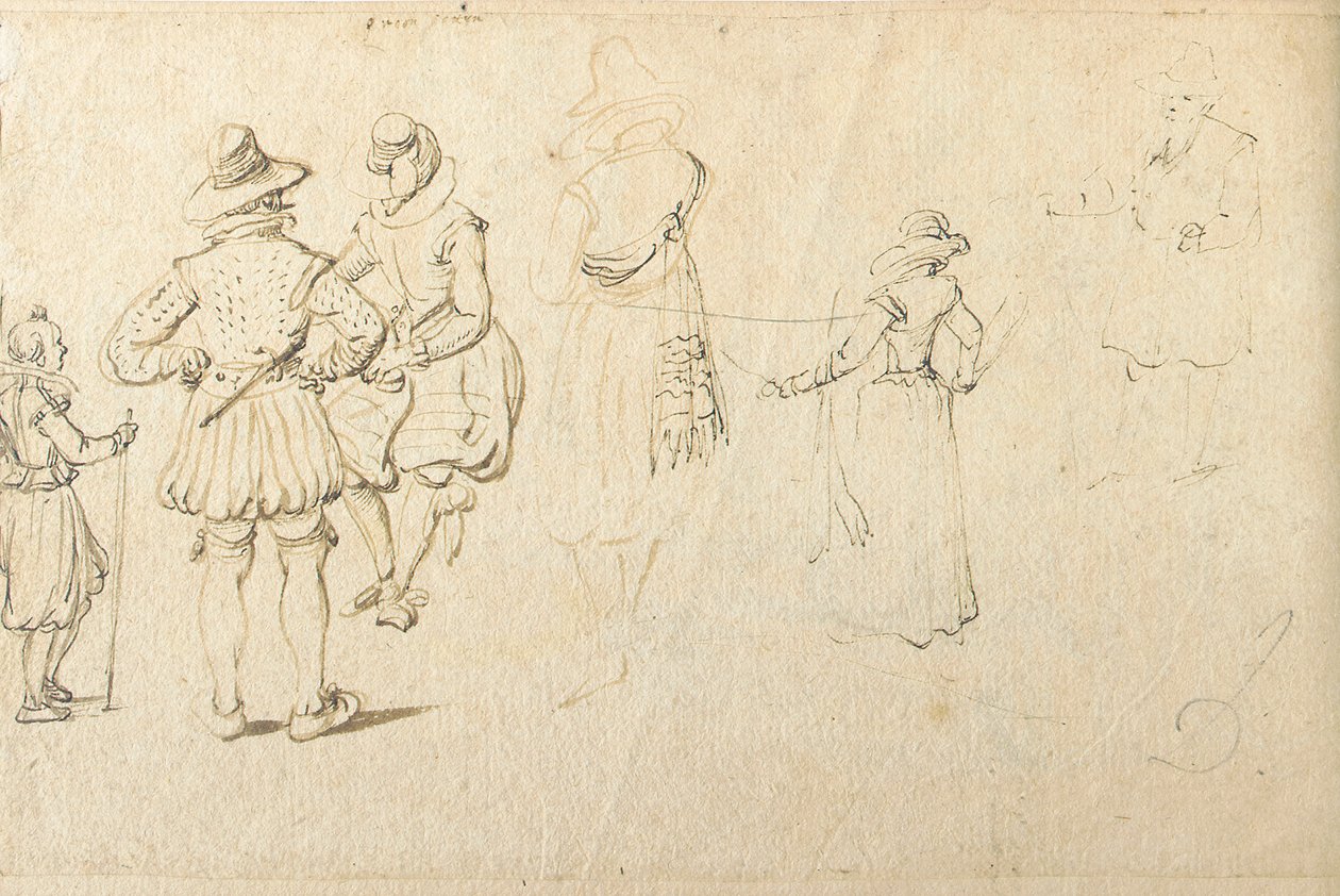 Cinq figures vues de dos, et une autre figure - Jan the Elder Brueghel