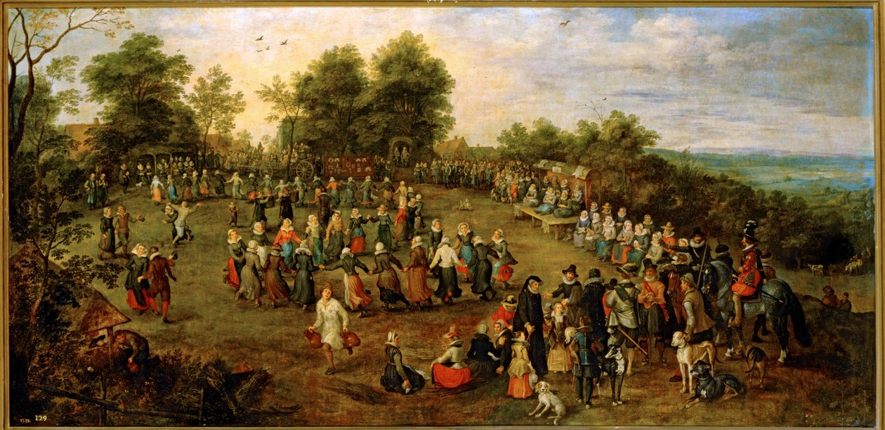 Danse folklorique devant les archiducs ... (peinture sur toile) - Jan the Elder Brueghel