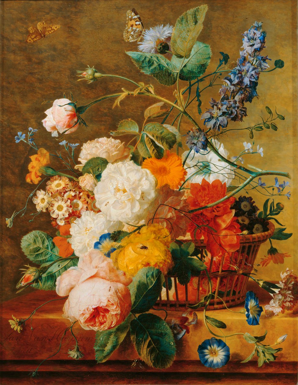 Corbeille de fleurs avec piedestal sur fond de parc - A basket … - Jan van (follower of) Huysum