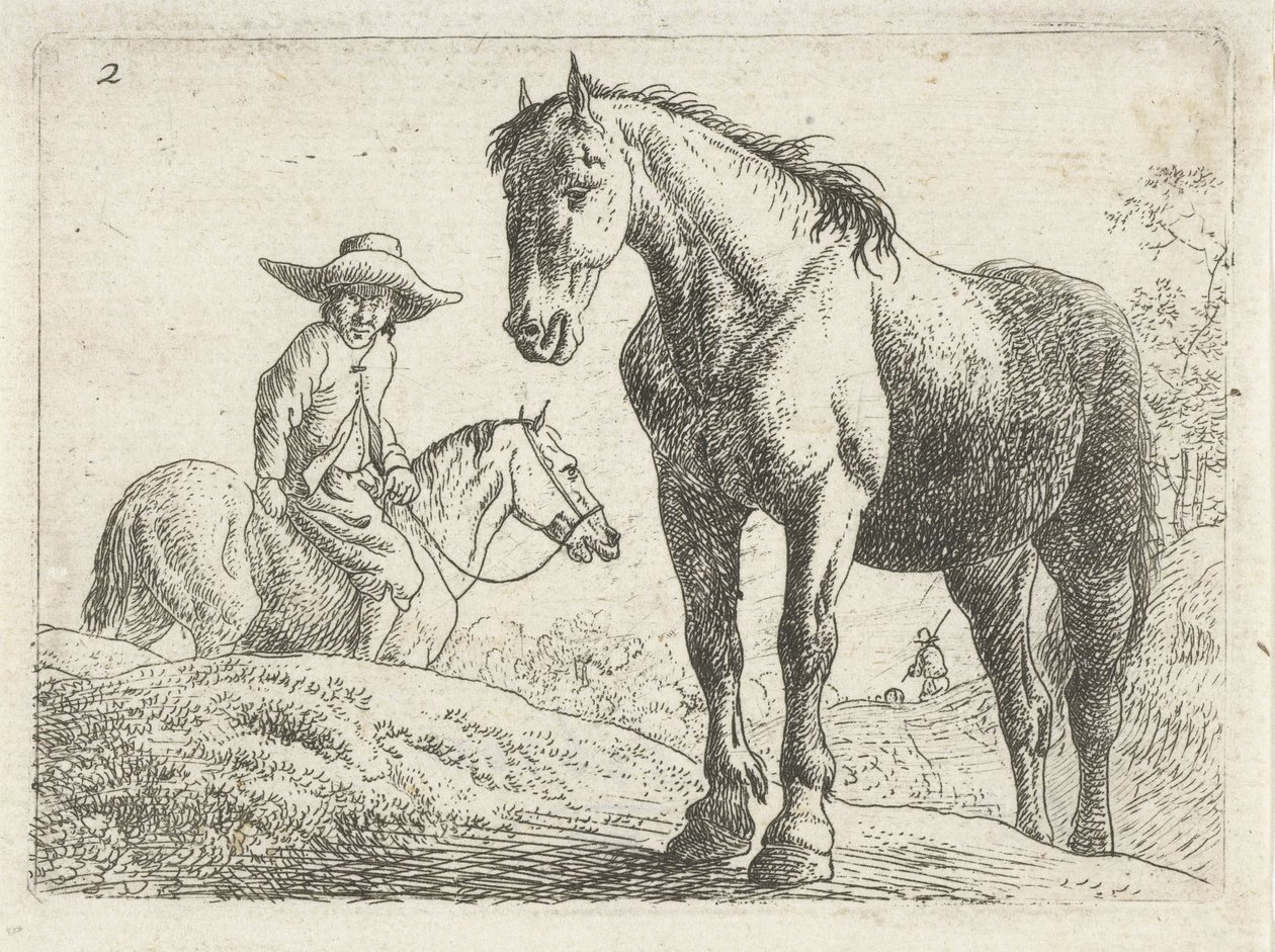 Un cheval, un homme à cheval en arrière-plan - Jan van Aken