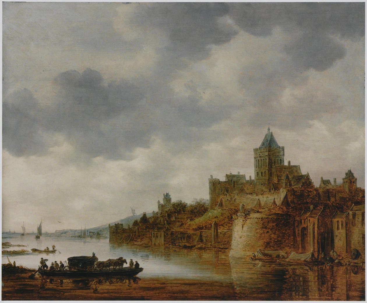 Néerlandais : Paysage de la rivière avec vue sur Valkhof, Nijmegen Paysage de la rivière avec vue sur Valkhof, Nijmegen - Jan van Goyen