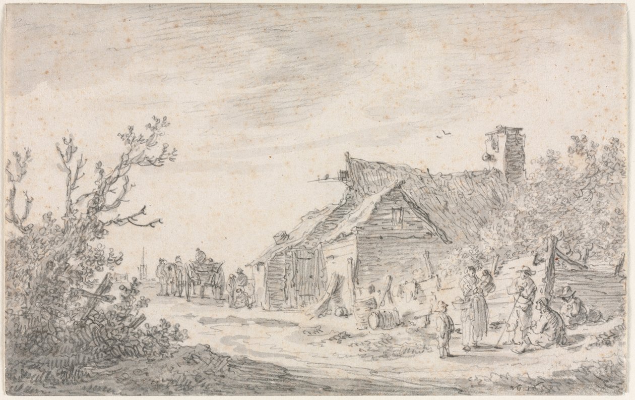 Paysage avec un cottage et des figures - Jan van Goyen