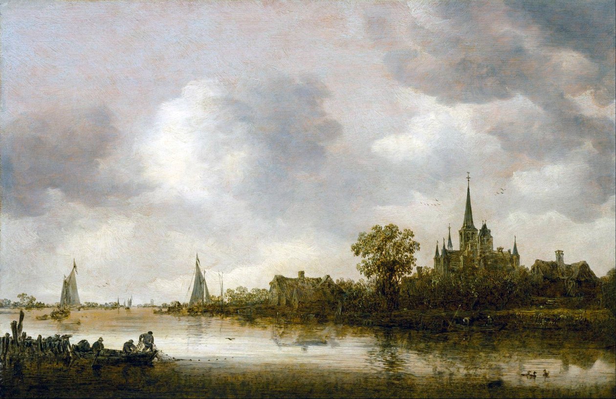 Paysage fluvial avec une église au loin - Jan van Goyen