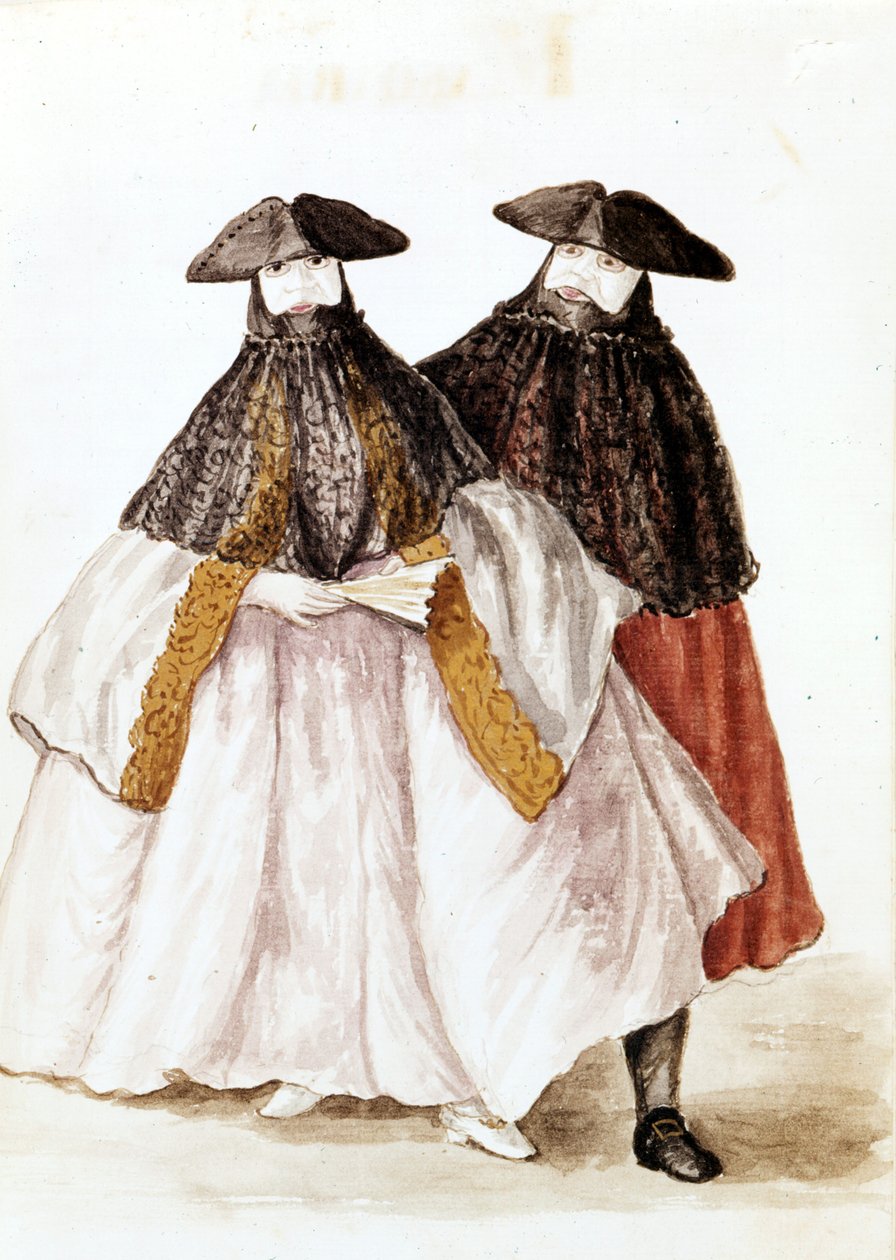 Masques du Carnaval de Venise. Dessin à l