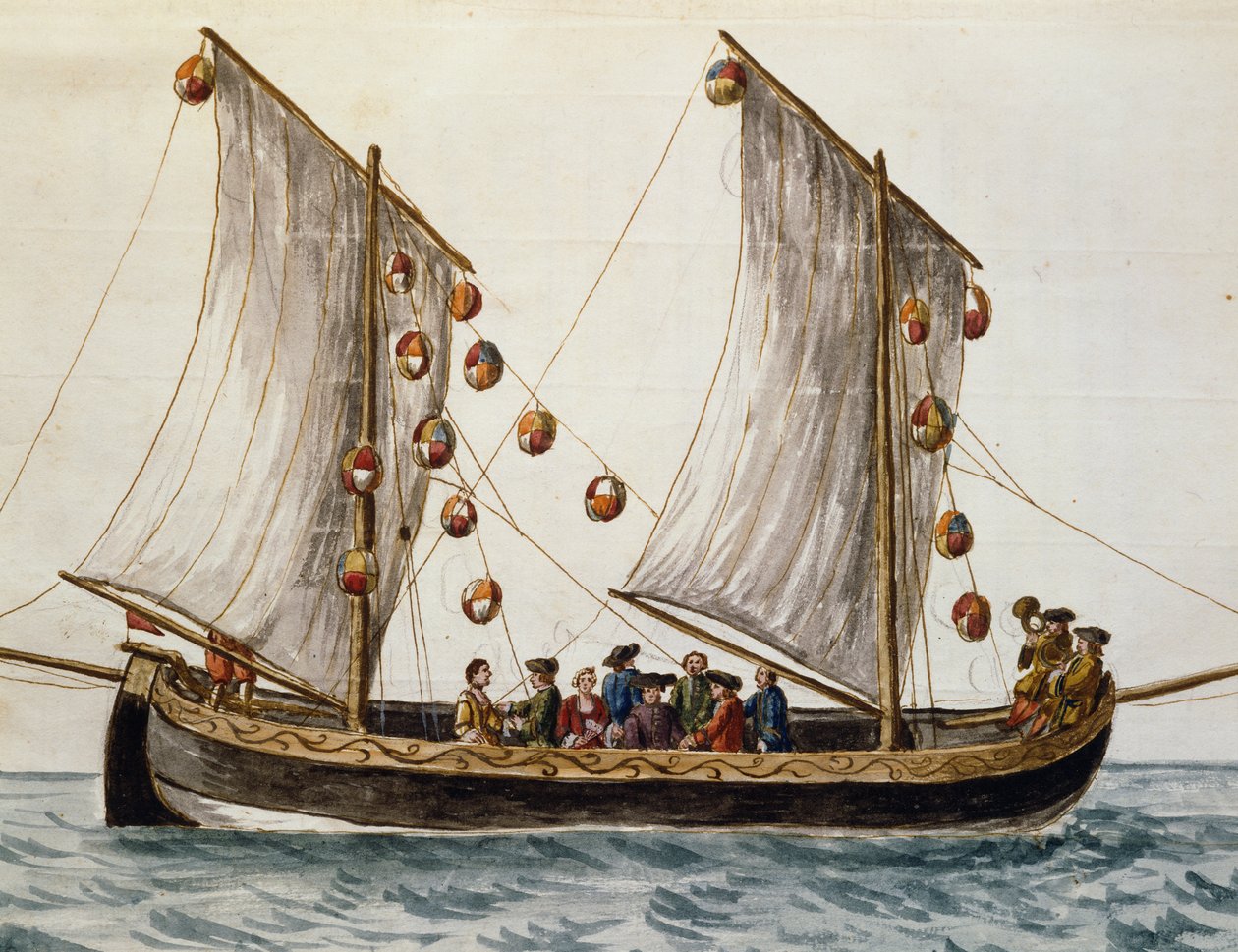 Bateau vénitien décoré pour la Fête du Rédempteur, par Jan Grevenbroeck (1731-1807), aquarelle, Italie - Jan van Grevenbroeck