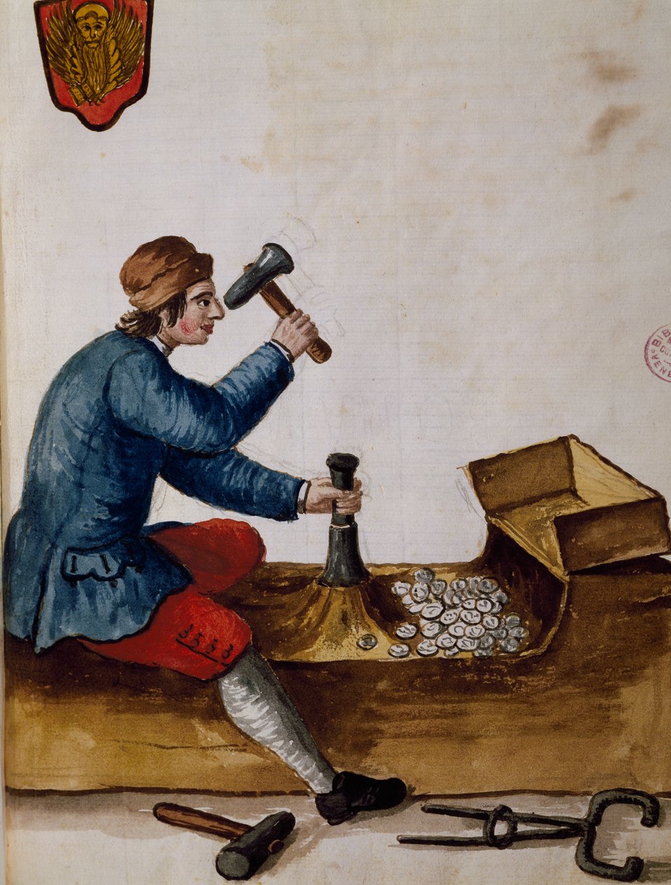 Ouvrier à la monnaie, illustration du Livre illustré des costumes vénitiens, par Jan Grevenbroeck (1731-1807), aquarelle, Italie - Jan van Grevenbroeck