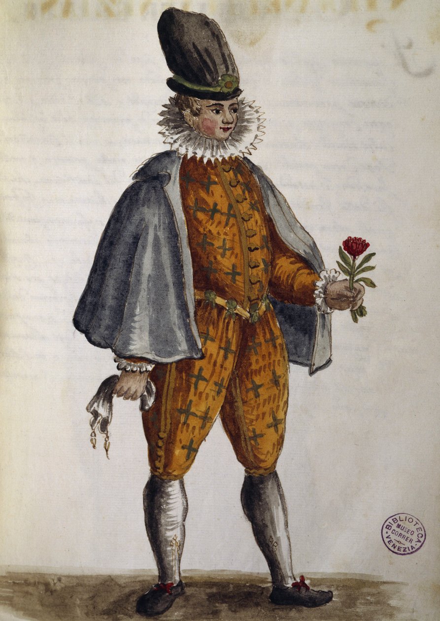Jeune Vénitien, aquarelle de Les vêtements vénitiens, de presque tous les âges, recueillis et peints au XVIIIe siècle, par Jan van Grevenbroeck ou Giovanni Grevembroch (1731-1807), Italie - Jan van Grevenbroeck