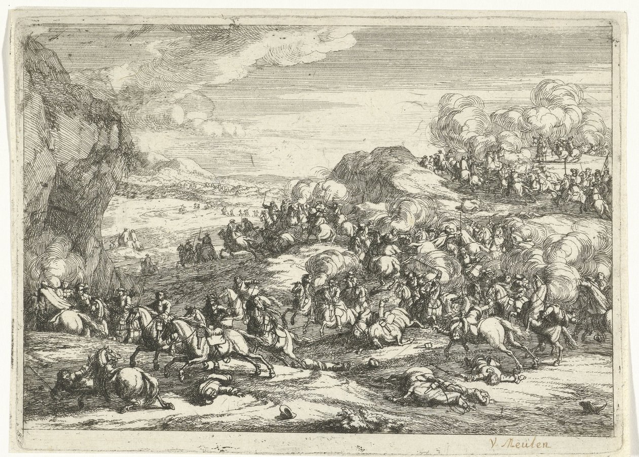 Paysage avec combat de cavaliers - Jan van Huchtenburg