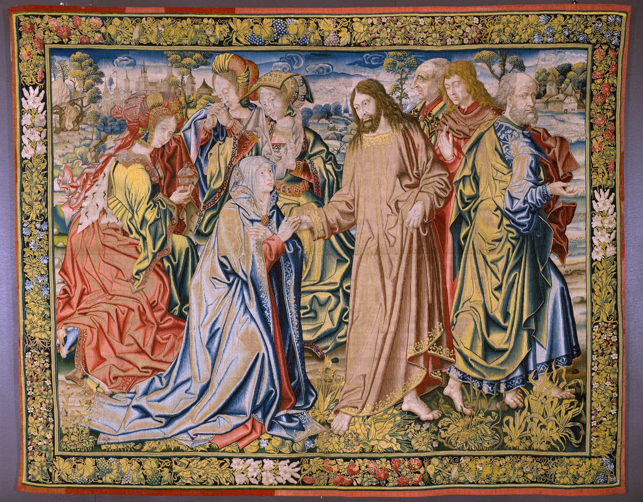 Tapisserie flamande. Série Le Ciel de Charles V. Le Christ dit adieu à sa Mère. Dessinateur Jan van Coninxloo. Manufacture de Julien Portois, Malines. Vers 1521. - Jan van II Coninxloo