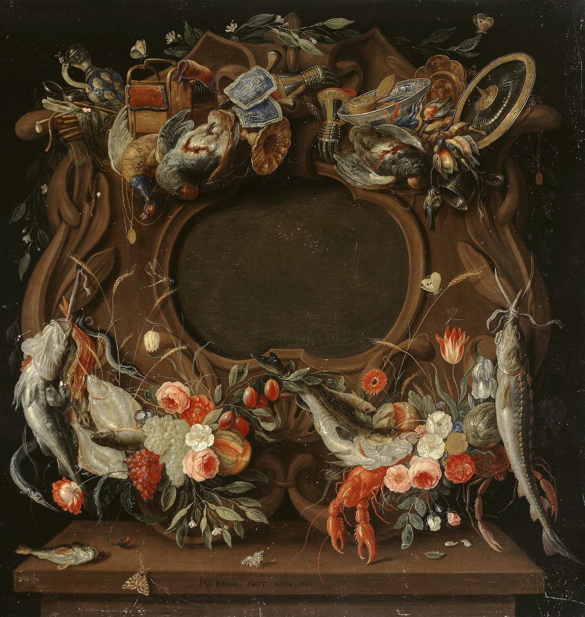Cadre du médaillon avec une représentation allégorique des quatre éléments - Jan van Kessel the Elder