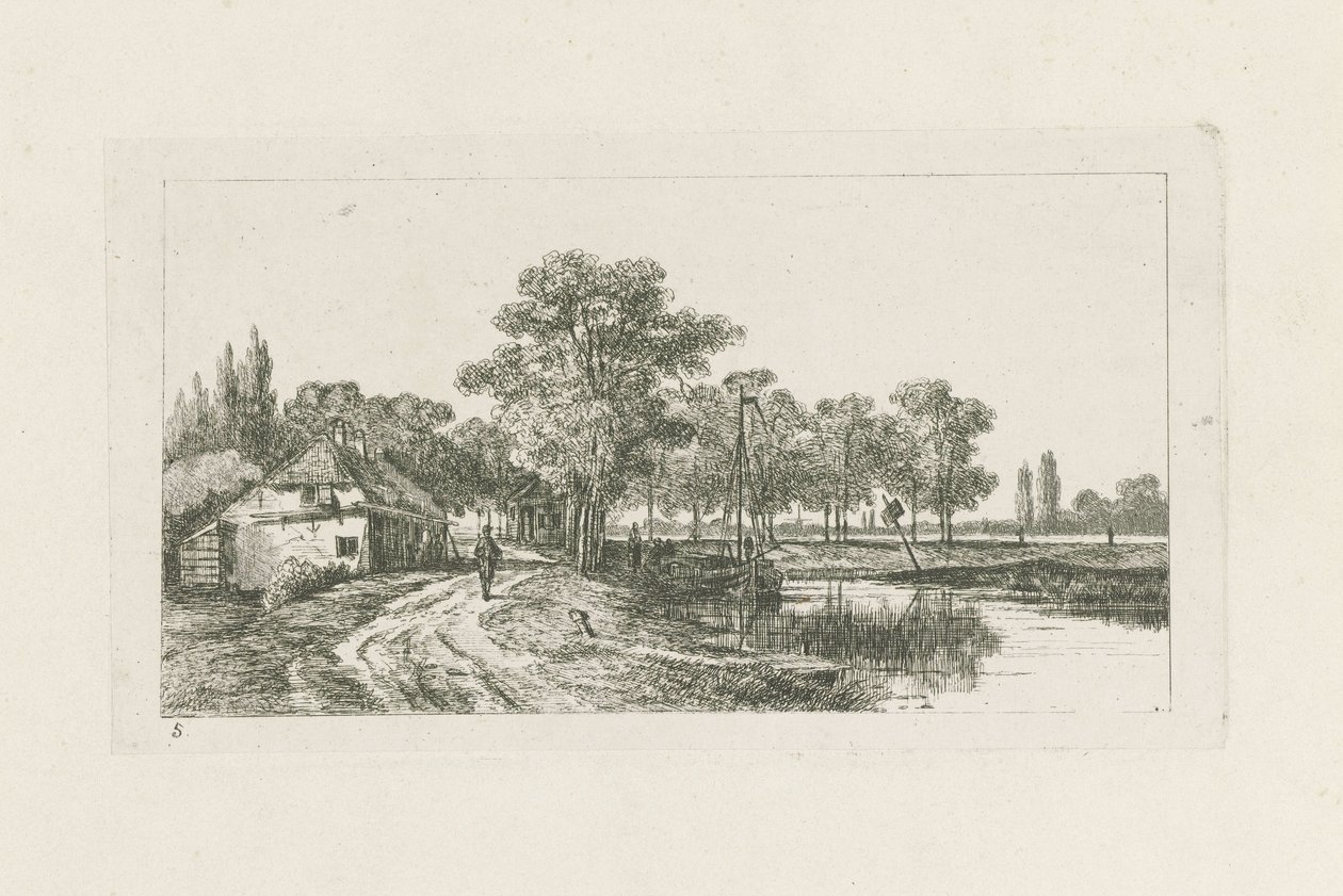 Paysage avec bateau amarré - Jan van Lokhorst