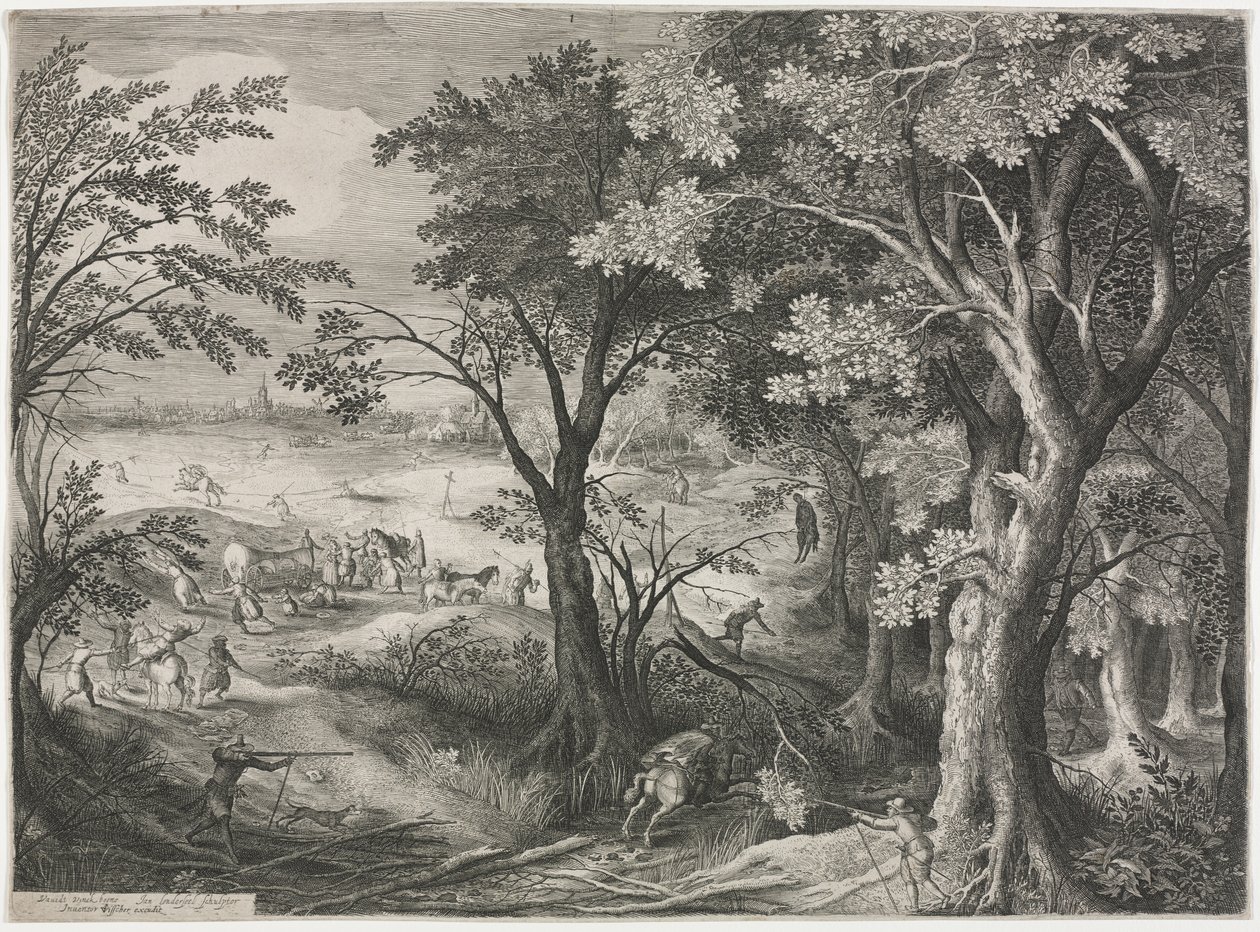 Paysage avec Voyageurs Attaqués par une Bande de Brigands - Jan van Londerseel