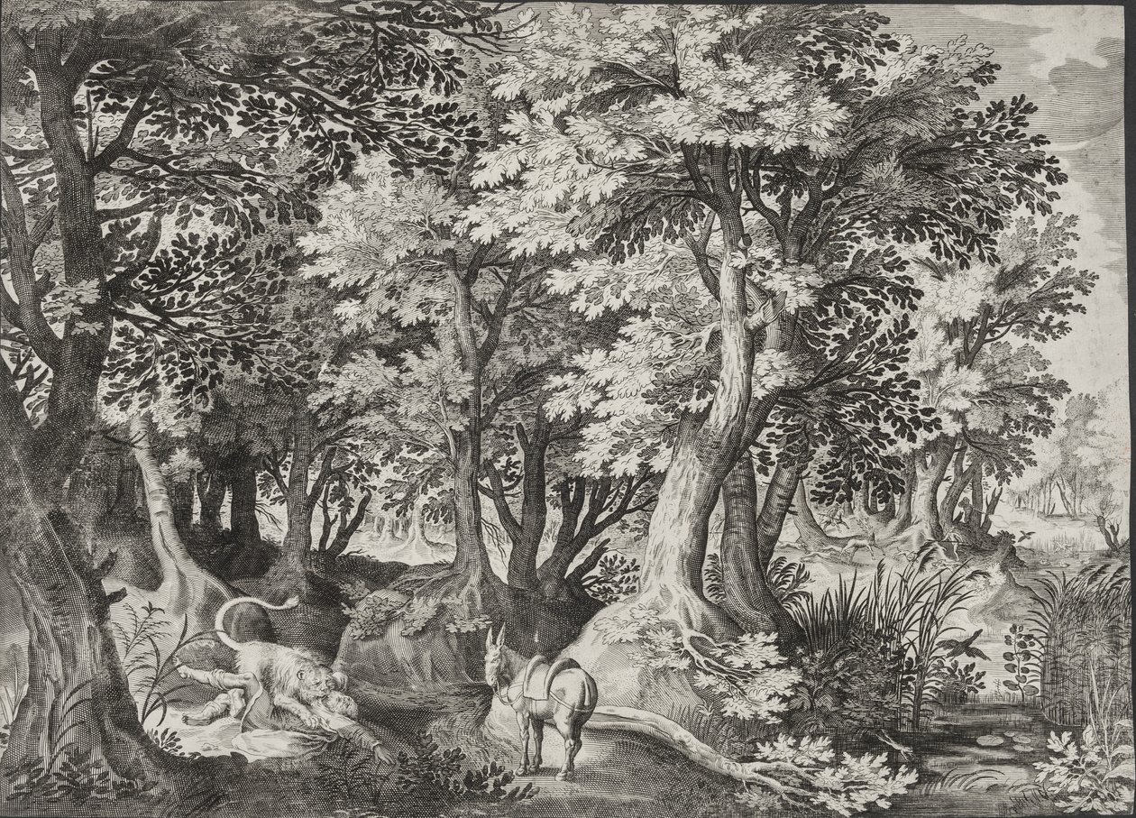 Paysage avec le prophète désobéissant dévoré par un lion - Jan van Londerseel