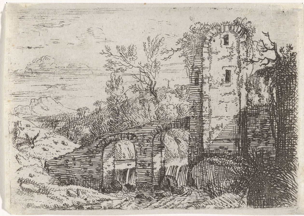 Pont de pierre sur une cascade - Jan van Nickelen