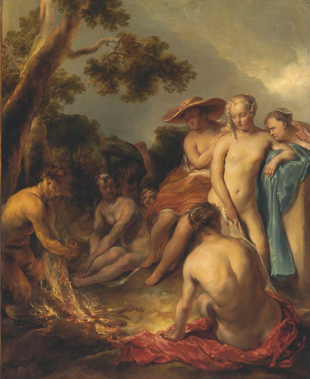 French : Satyre et nymphes (le bain de Diane) Nymphs and a Satyr - Jan van Noordt