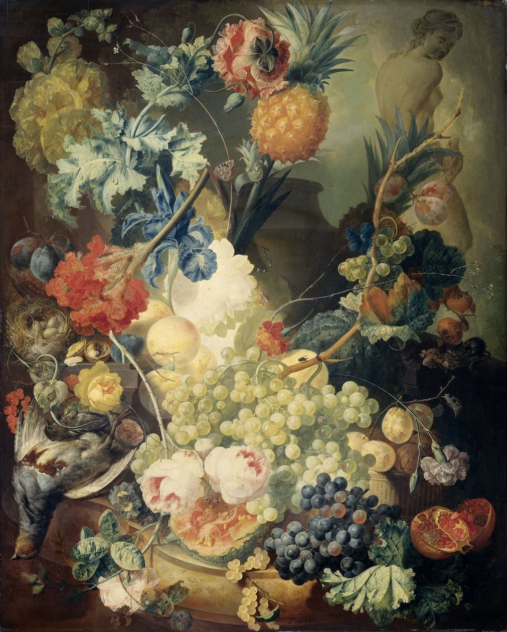 Nature morte avec fleurs, fruits et oiseaux - Jan van Os