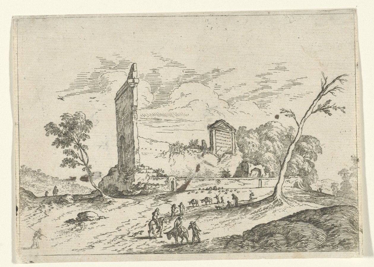 Paysage avec ruine romaine et bergers d