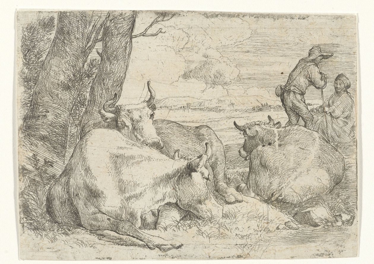 Trois vaches et deux bergers - Jan van Ossenbeeck
