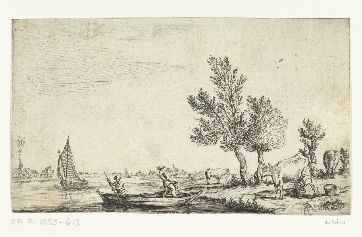 Paysage fluvial avec deux hommes dans une barque - Jan van de Cappelle (attributed to)