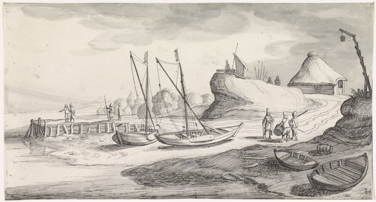 Bateaux sur une rive de rivière - Jan van de Velde (II)
