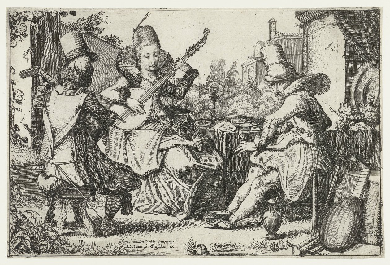 Compagnie élégante jouant de la musique dans un jardin - Jan van de Velde (II)