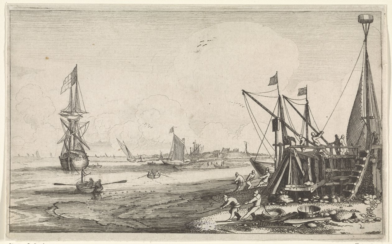 Jetée avec pêcheurs ramenant leurs filets - Jan van de Velde (II)