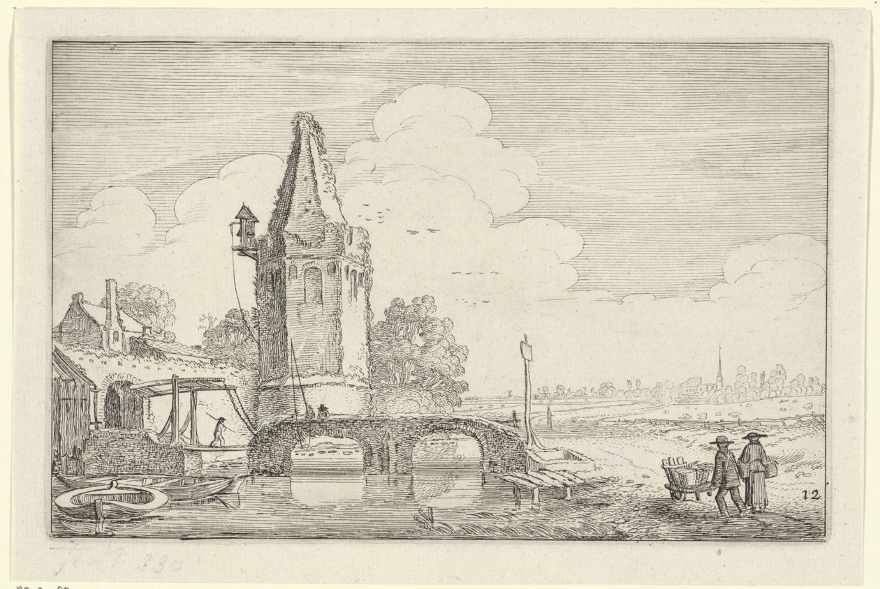 Paysage avec une tour et un pont sur la rivière Niers - Jan van de Velde (II)