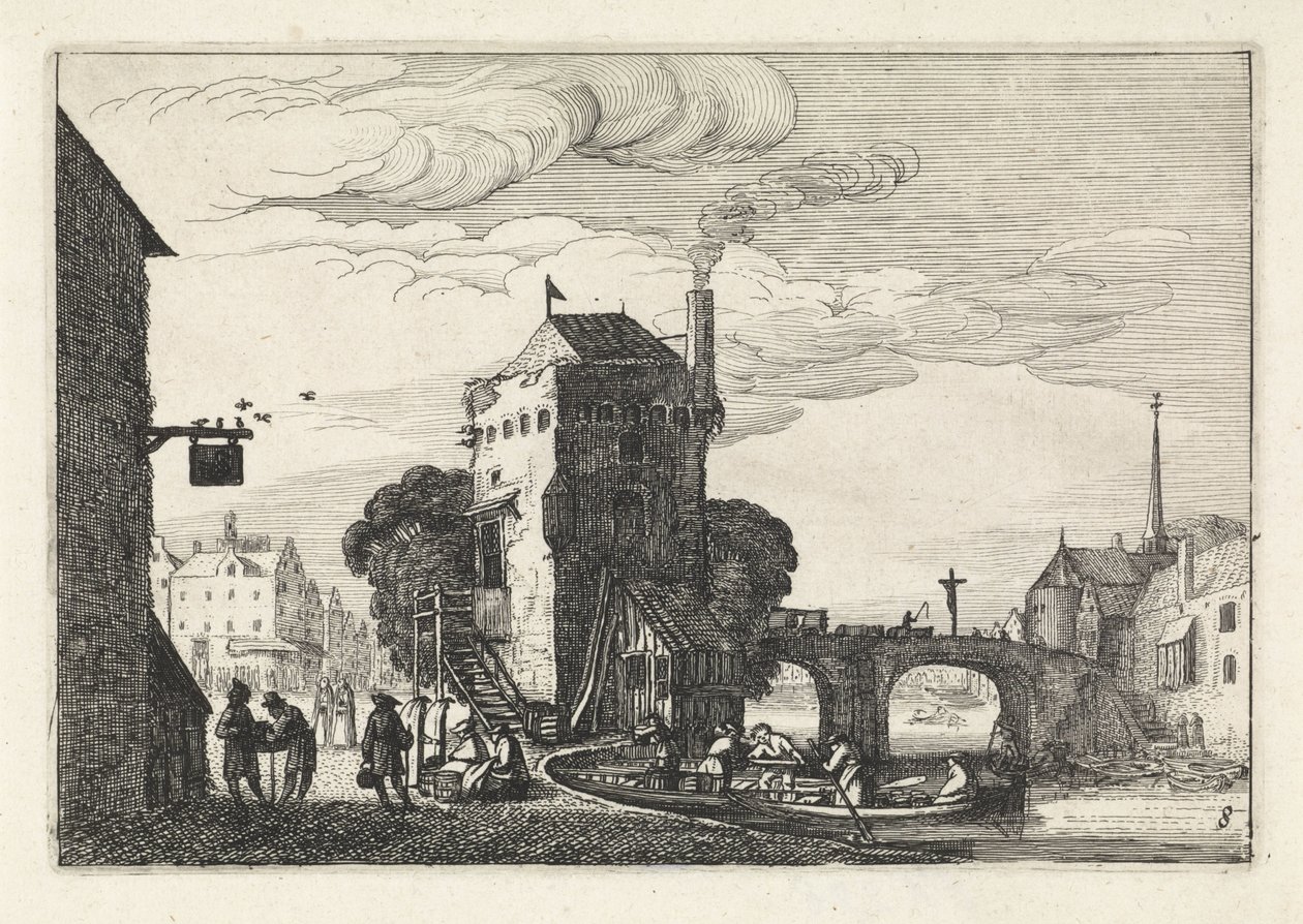 Vue de la ville avec un pont sur une rivière - Jan van de Velde (II)