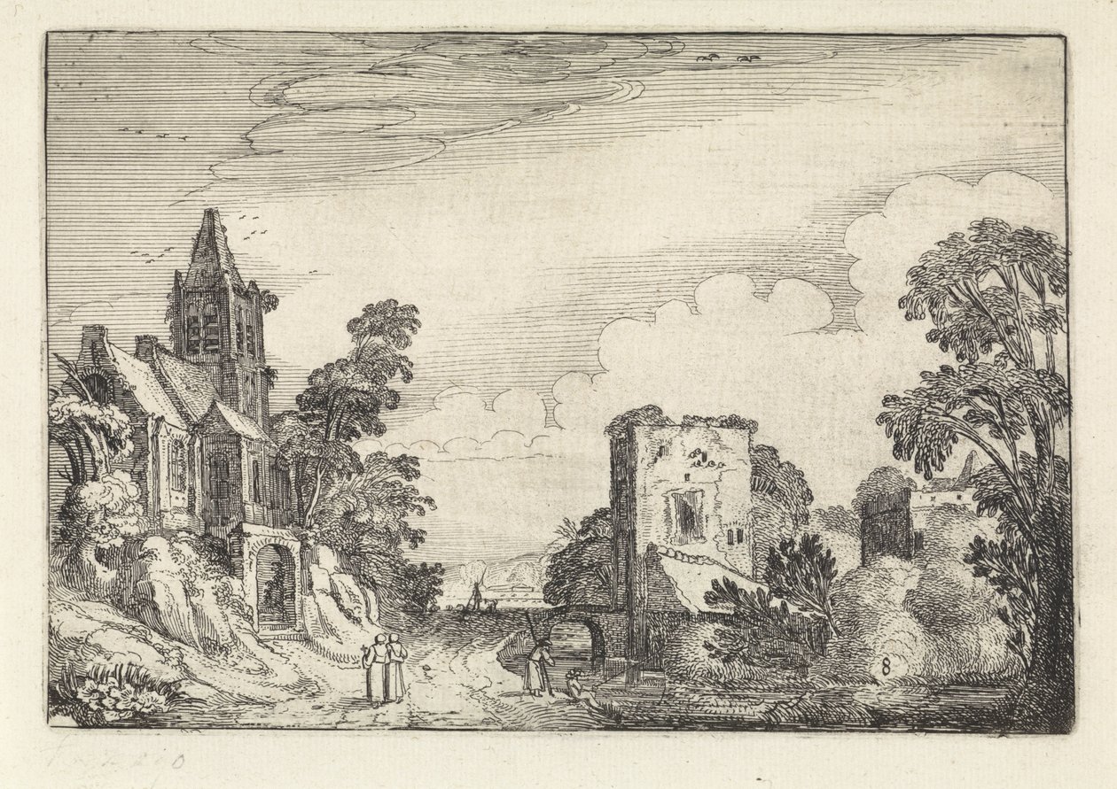 Tour et une église dans un paysage - Jan van de Velde (II)