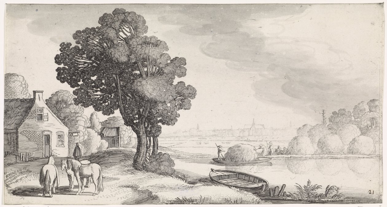 Transport de foin sur une rivière avec Haarlem au loin - Jan van de Velde (II)