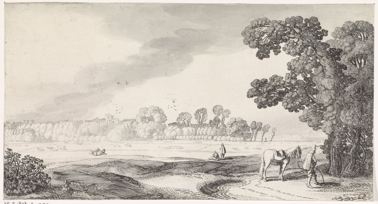 Paysage de prairie avec un homme urinant (Playsante lantschappen ende vermakelycke gesichten) - Jan van de Velde (II)